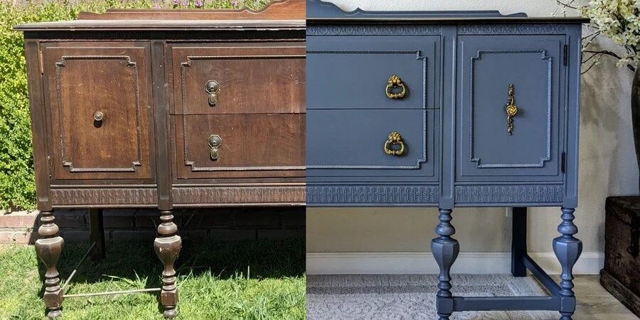 Vintage träskänk före och efter varsam restaurering och målning